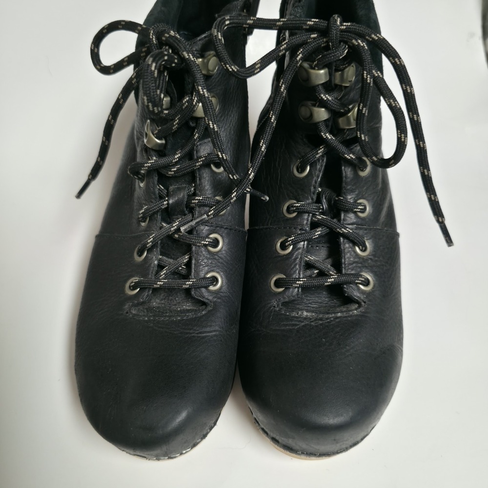 Dansko Mikayla Black Leather Lace Up Clog Ankle Boots Zipper Women Sz 38 US 8 - Picture 2 of 8
